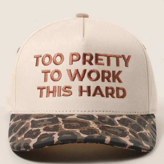 TOO PRETTY TO WORK Embroidery Trucker Hat: LEOPARD / One Size