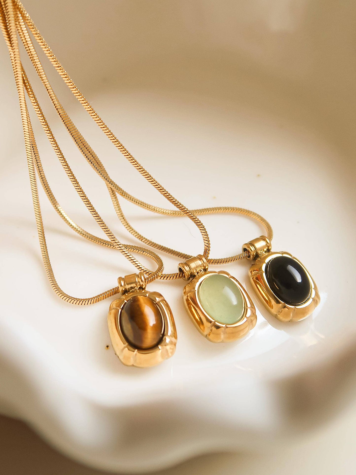 Dax 18K Gold Non-Tarnish Natural Stone Necklace: Brown