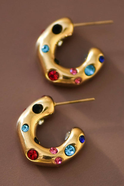 18K Gold Plated Waterproof Stainless Steel Hoop Earrings - 7017: S0OX3T7017 Crystal