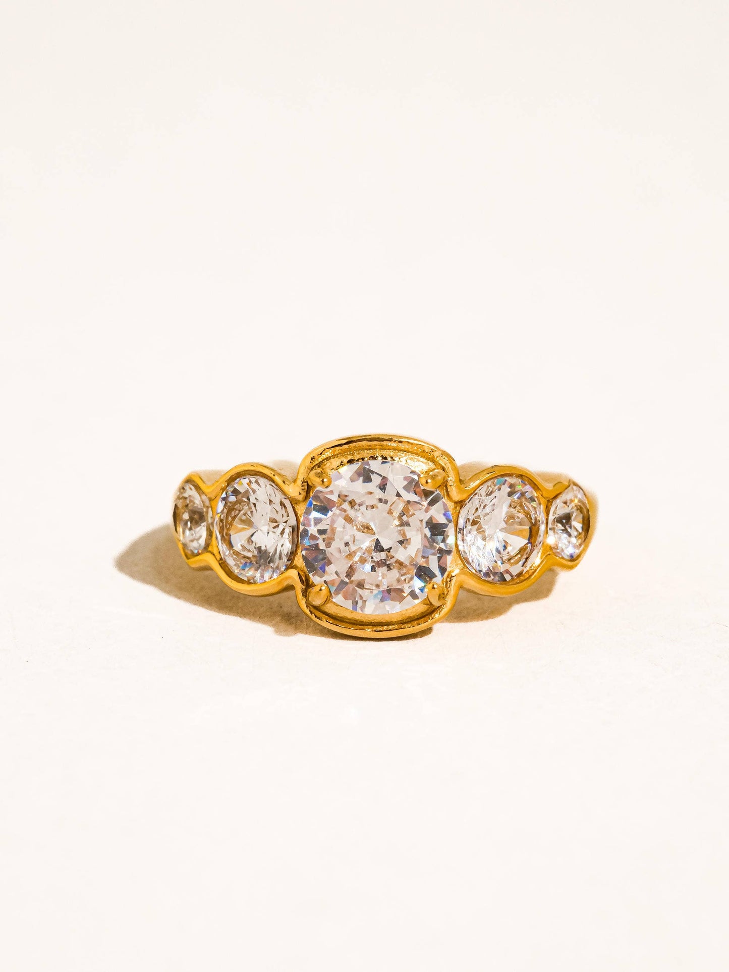 Irid 18K Gold Non-Tarnish Multi CZ Statement Ring: Yellow Gold / 8