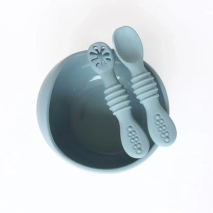 Suction Bowl & Training Spoons - Dusty Teal: Dusty Teal