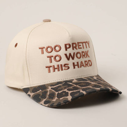 TOO PRETTY TO WORK Embroidery Trucker Hat: LEOPARD / One Size