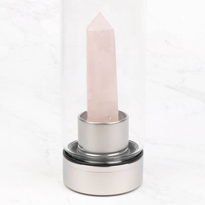 Rose Quartz Crystal Glass Water Bottle
