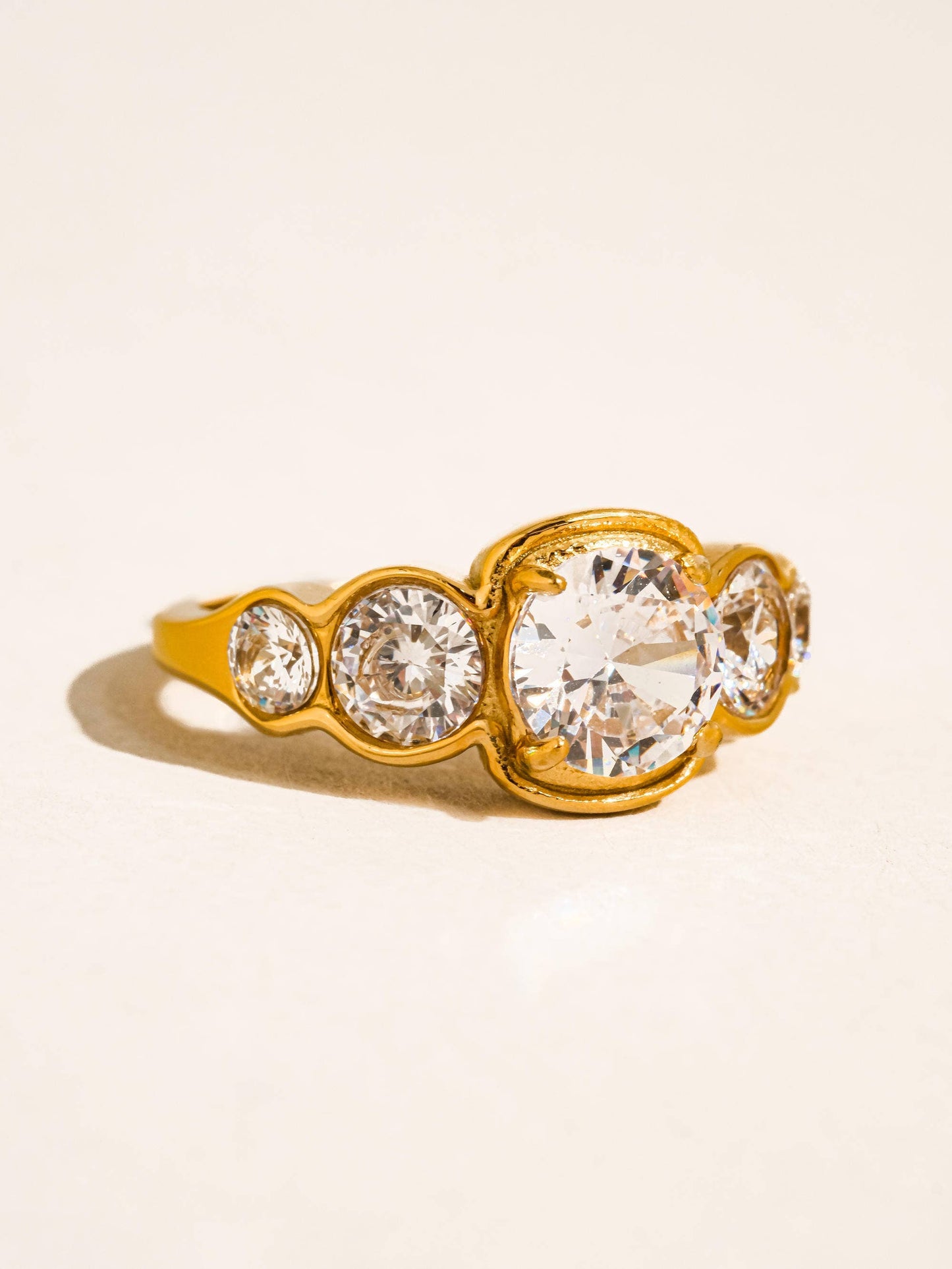 Irid 18K Gold Non-Tarnish Multi CZ Statement Ring: Yellow Gold / 7