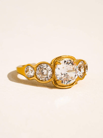 Irid 18K Gold Non-Tarnish Multi CZ Statement Ring: Yellow Gold / 7
