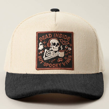 Dead Inside Skull Spooky Vibe Corduroy Trucker Cap: BLACK / One Size