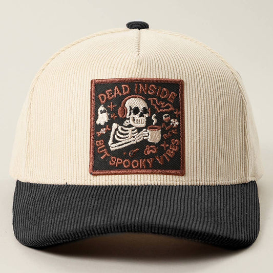 Dead Inside Skull Spooky Vibe Corduroy Trucker Cap: BLACK / One Size