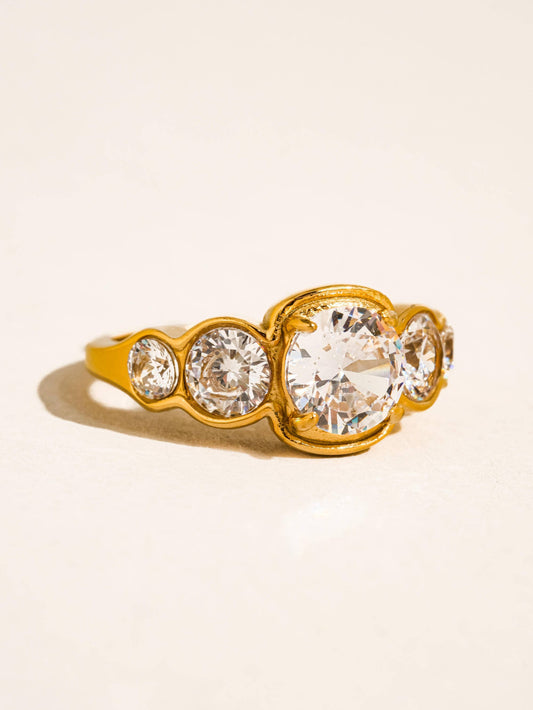 Irid 18K Gold Non-Tarnish Multi CZ Statement Ring: Yellow Gold / 8