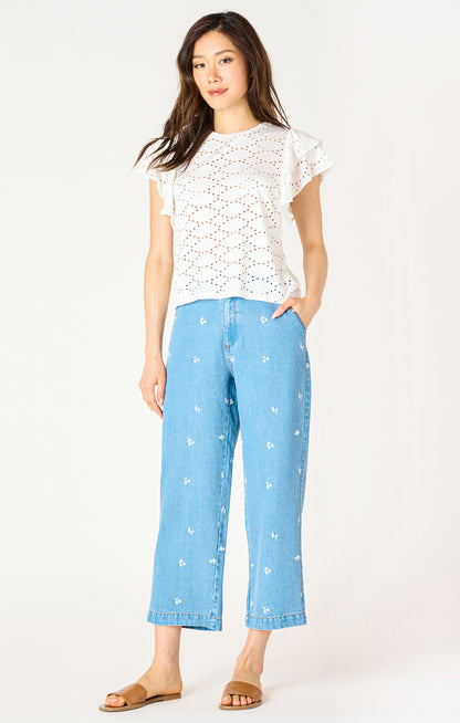 EMBROIDERED WIDE LEG ANKLE PANT