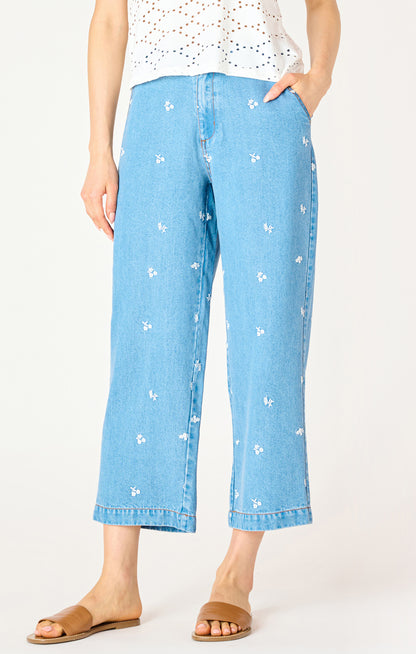 EMBROIDERED WIDE LEG ANKLE PANT