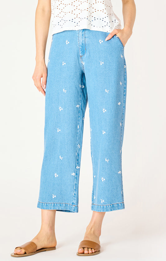 EMBROIDERED WIDE LEG ANKLE PANT