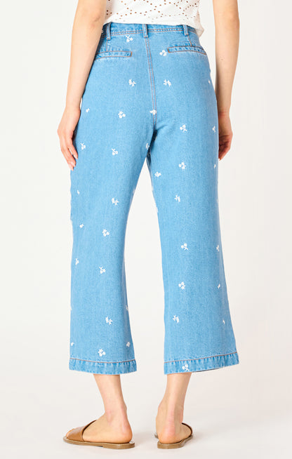 EMBROIDERED WIDE LEG ANKLE PANT