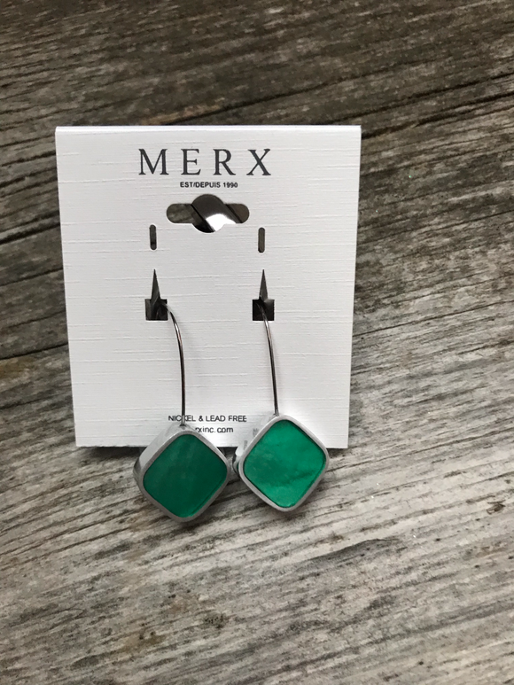 SALE:  Square Emerald Green - Silver Earrings