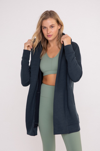 Long-Line Open Front Jacquard Stripe Cardigan